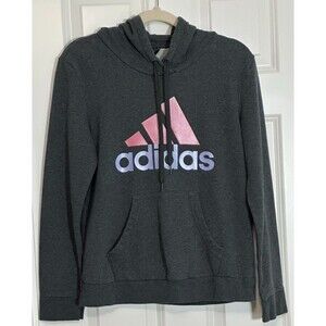 Adidas Spell Out Hoodie Women's‎ Medium Gray Pink Purple Logo Athleisure Soft